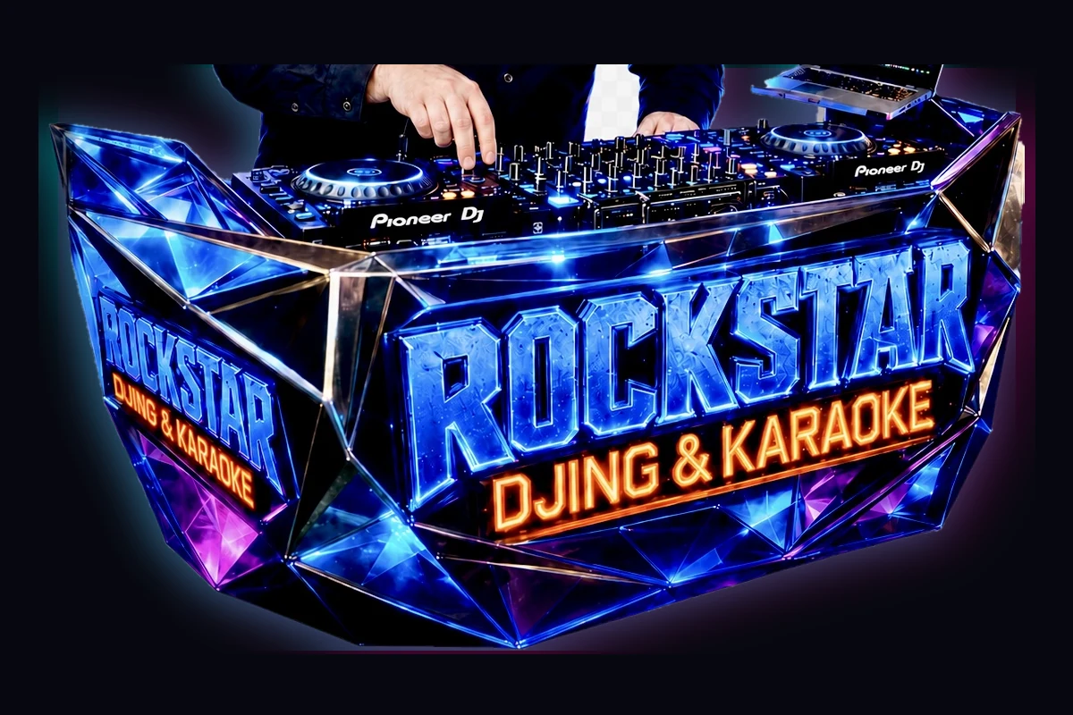 Rockstar DJing and Karaoke crystal booth and professional equipment